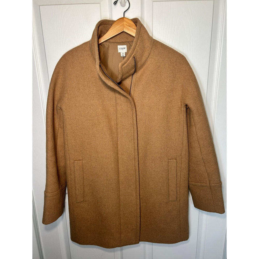 J.‎ Crew Camel Wool Blend Stand Collar Zip Front Coat Women Size 8